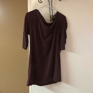 Purple cold shoulder shirt.